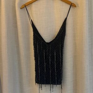 Free People Beaded Navy Spaghetti Strap Tank
